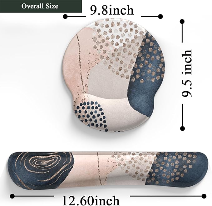 Ergonomic Boho Mouse Pad with Wrist Support Gel and Keyboard Wrist Rest, Non-Slip Pu Base Gaming Kawaii Cute Mouse Pad for Boho Office Decor, Easy Typing & Pain Relief