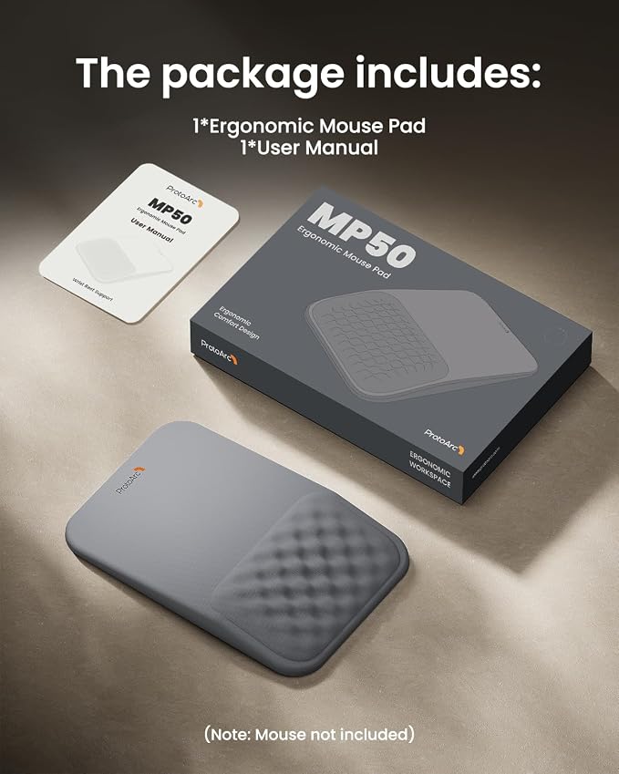 ProtoArc MP50 Ergonomic Mouse Pad with Wrist Support, Lycra Surface, Gray | 8° slope & massage points, soft memory foam, Large 12x8 Inches, Non-slip base. Relieves wrist strain for office & home