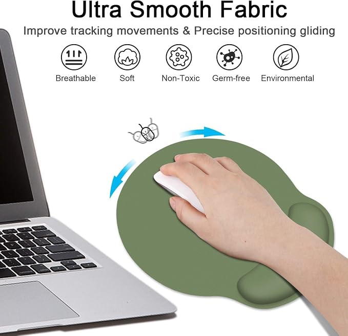 Ergonomic Mouse Pad Set with Wrist Rest, Green | Non-Slip Rubber Base Wrist Cushion Support and Coasters Mousepad with Wrist Support for Computer Keyboard