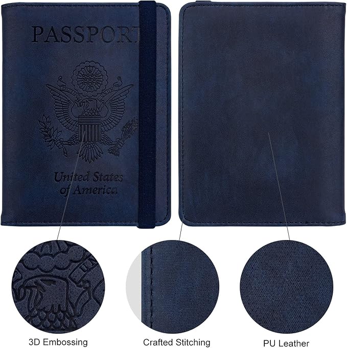 WALNEW Passport Holder for Travel, RFID Passport Wallet, Travel Essentials | PU Leather Passport Cover Case with Pen Holder, Travel Must Haves Accessories, Passport Book Holder for Women Men