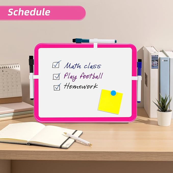 VUSIGN Magnetic Dry Erase Board, 8.5 x 11 Inches White Board, Dark Pink | Includes 4 Dry Erase Markers, Small Mini White Board for Students Fridge Wall Locker