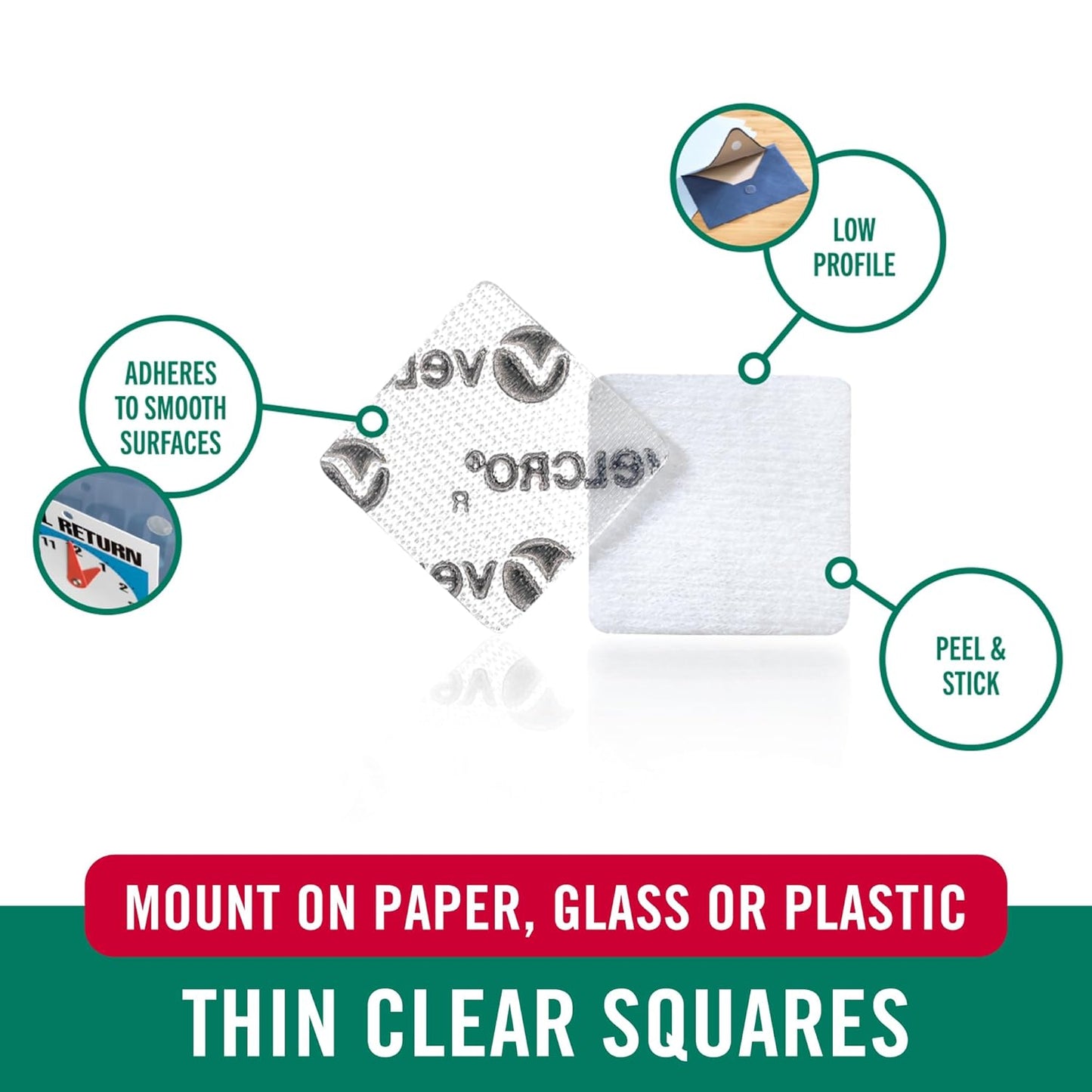 VELCRO Brand Thin Clear Dots with Adhesive, Square | 150pk, Mounting Squares | Double Sided Tape for Office, Classroom, Teacher Must Haves | Low Profile, 7/8"