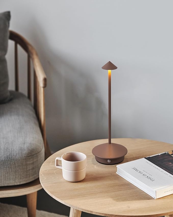 Modern Cordless Table Lamp Set of 2, Brown Portable LED Desk Lamps | 5000mAh, Rechargeable, Battery Operated Lighting for Bedroom, Dining Room, Restaurant, Coffee Shop, Camping, Night Light