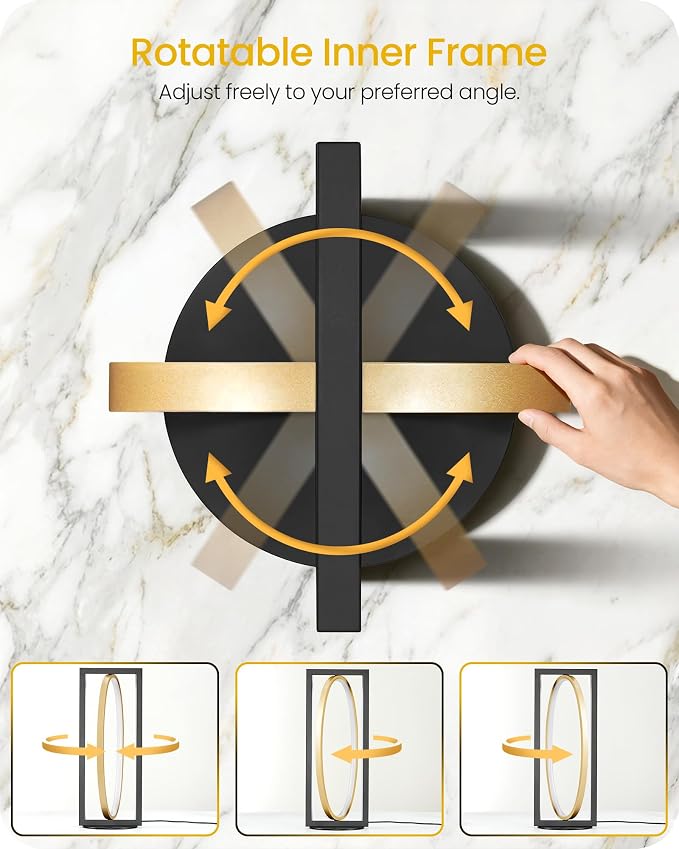 Modern LED Table Lamp, Dimmable Minimalist Bedside Lamp, 3 Color Temperatures, Angle Adjustable, Cute Desk Lamp, Nightstand Lamp for Living Room, Bedroom, Office, Black and Gold D62TL05