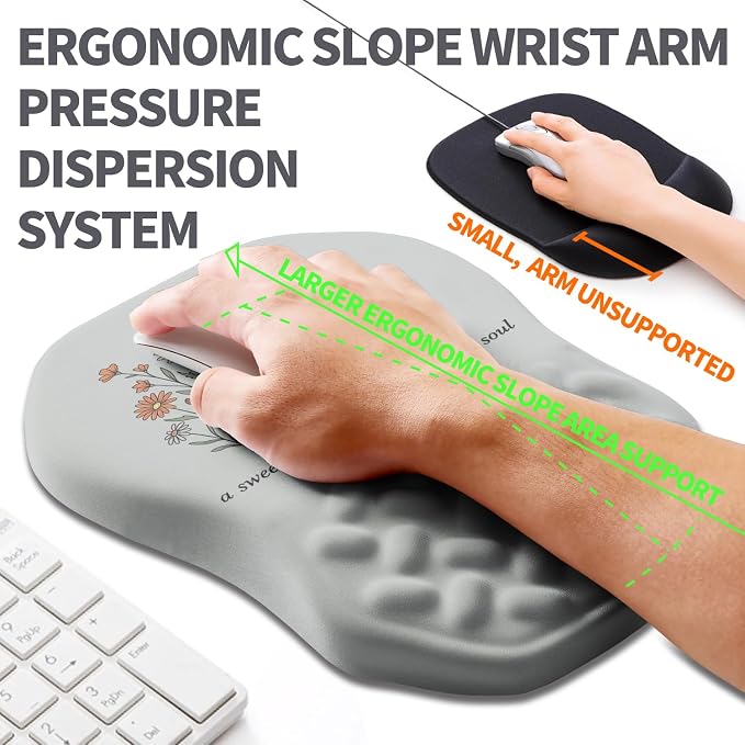 Ergonomic Slope Mouse Pad Wrist Support, Wrist Rest Mousepad for Carpal Tunnel Pain Relief with Massage Bulge and Slow Rebound Memory Foam (12x8 inch, Sweet Friendship)