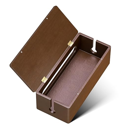 YECAYE Solid Wood Cable Management Box, Walnut Color Cable Organizer Box with Magnetic Closure, for Power Strip & Wire Storage, Cord Organizer, Hide Cords, Home Office Decor,14.2 x 6.1 x 4.1 Inch