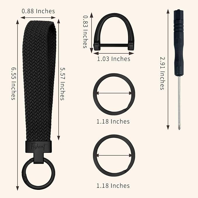 Fishent Stretchy Wristlet Keychain, Cute Key Chain, Woven Wrist Lanyard for Car Keys with 3 Keyrings and D-ring for Women Men