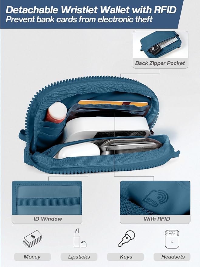 Tiostep Clip and Go Strap for Phone with Wallet Crossbody Phone Lanyard Adjustable and Detachable RFID Wristlet Wallet (Peacock Blue, Medium)