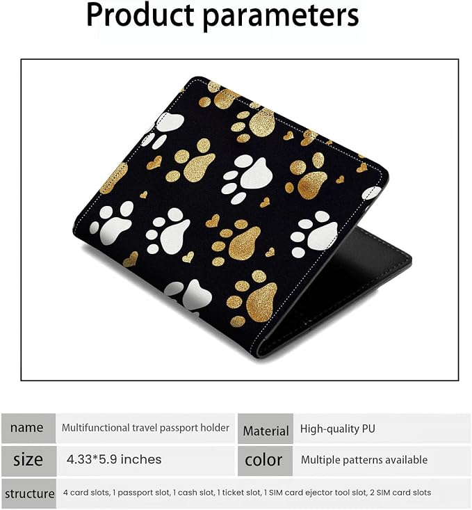 Passport Holder Wallet Cover Case,RFID Blocking Passport Cover,Large Capacity Travel Wallet with Multi Card Slots (Dog Paw Prints)