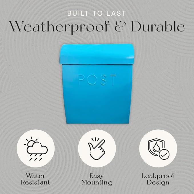 NACH Wall Mount Mailboxes for Outside, 12.75 x 10.75 x 5 inches, Blue Mailboxes for Outside Wall Mount, Waterproof - The Sylvia Mailbox