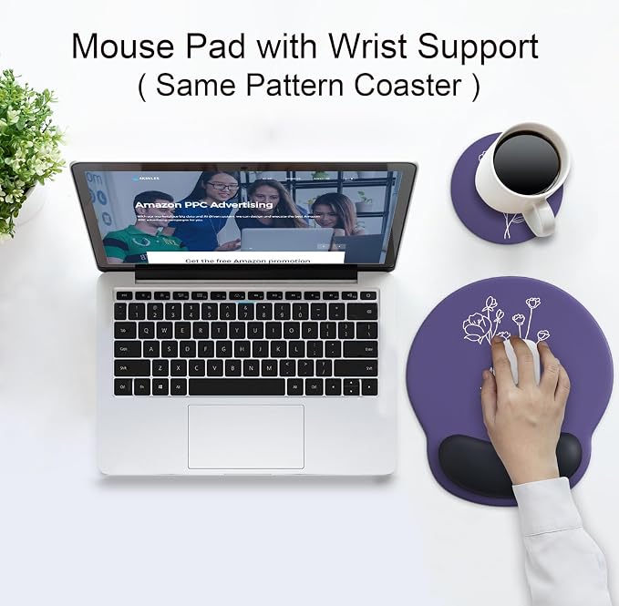 Ergonomic Mouse Pad with Wrist Rest Support,Gel Mouse Pads for Desk | Big Mousepad With Coaster Non-slip & Pain Relief for Computer, Home&Office Desk Decor