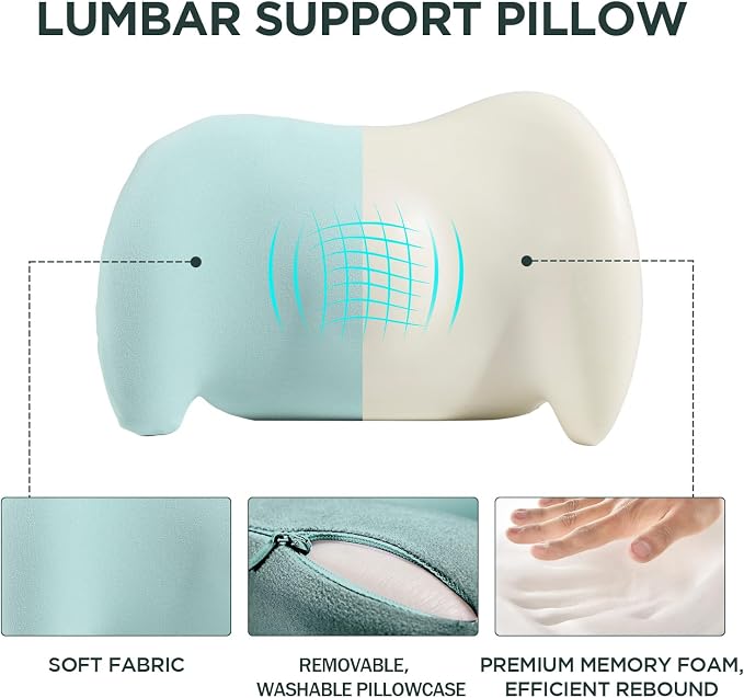 Lumbar Support Pillow for Office Chair, Memory Foam Car Back Cushion | Lumbar Pillow Lower Back with Adjustable Straps, Ergonomic Chair Back Pillow for Office, Car, Gaming Chairs and Bed