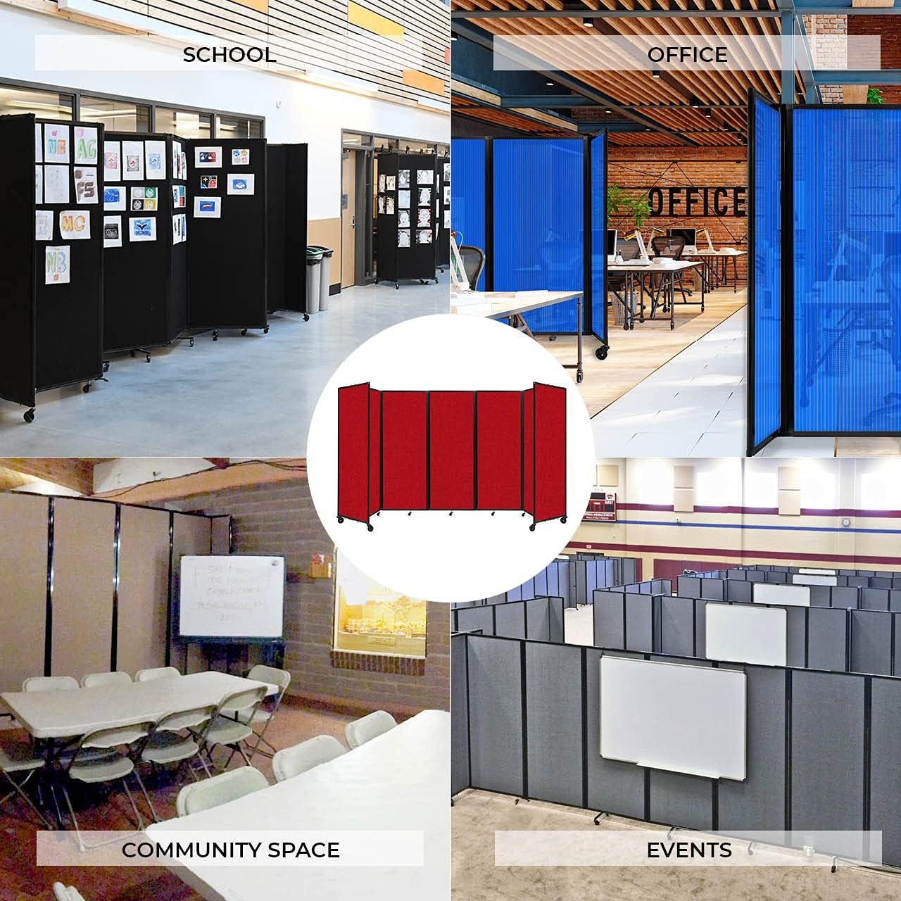 Versare Room Divider 360 Portable Wall Partition | Folding Panels | Large Freestanding Divider | Locking Wheels | Temporary Room Separator | 14' x 7'6'', Royal Blue