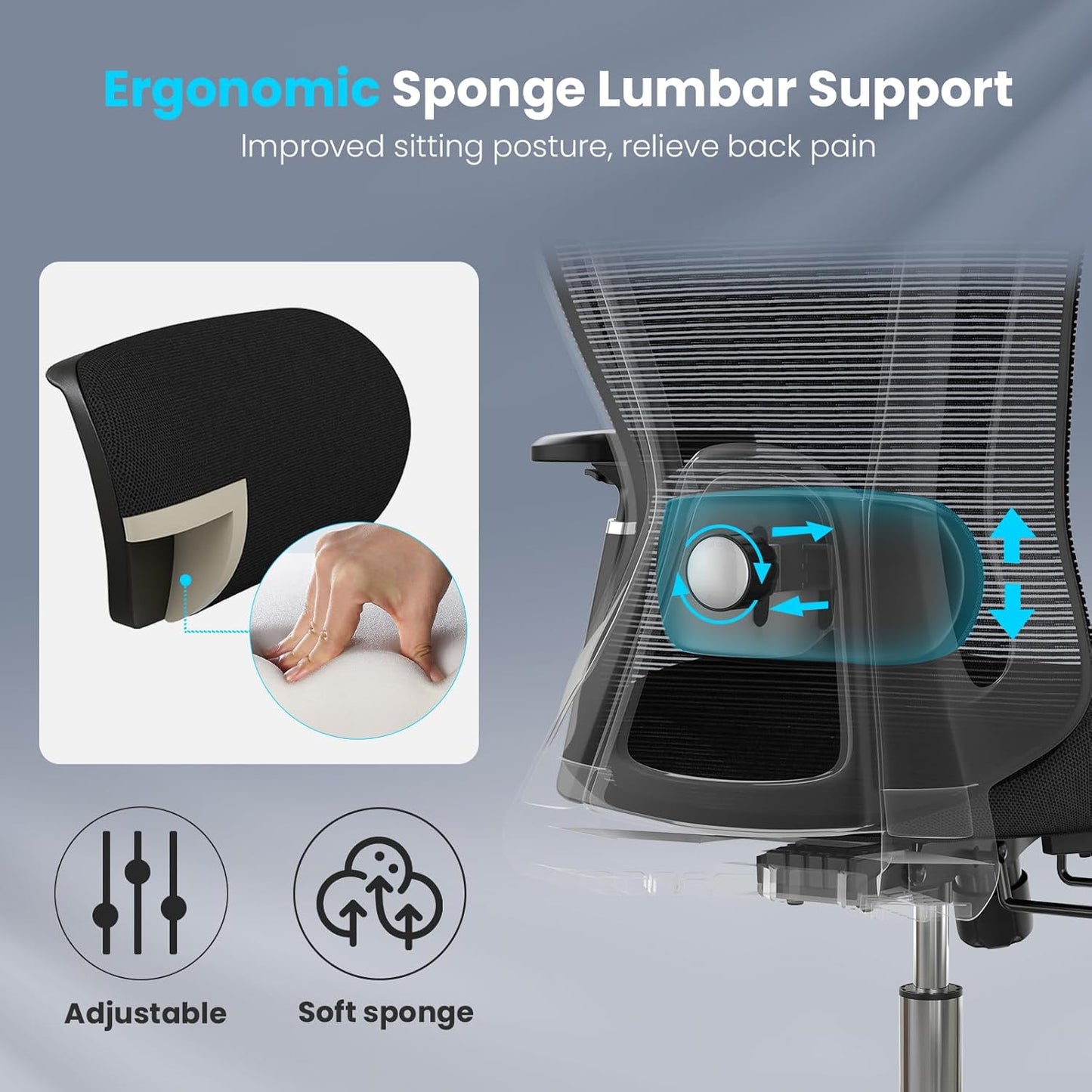 Farini Office Chair Ergonomic Desk Chair, High Back Computer Chair with Wheels, Home Sutdy Chair for Heavy People, Office Chair Adjustable Seat Depth, 3D Armrests and Adjustable Headrest, Black