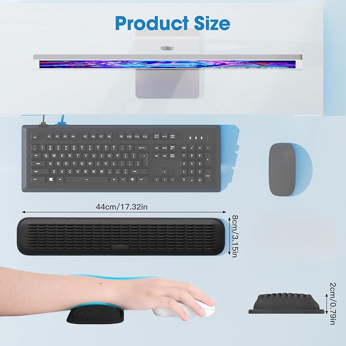 MEKASS Keyboard Wrist Rest, Soft Memory Foam Wrist Support, Keyboard Hand Rest Pad for Wrist Pain Relief, Keyboard Wrist Guard for Long Hours of Work, Gaming, Studying（Classic Black）