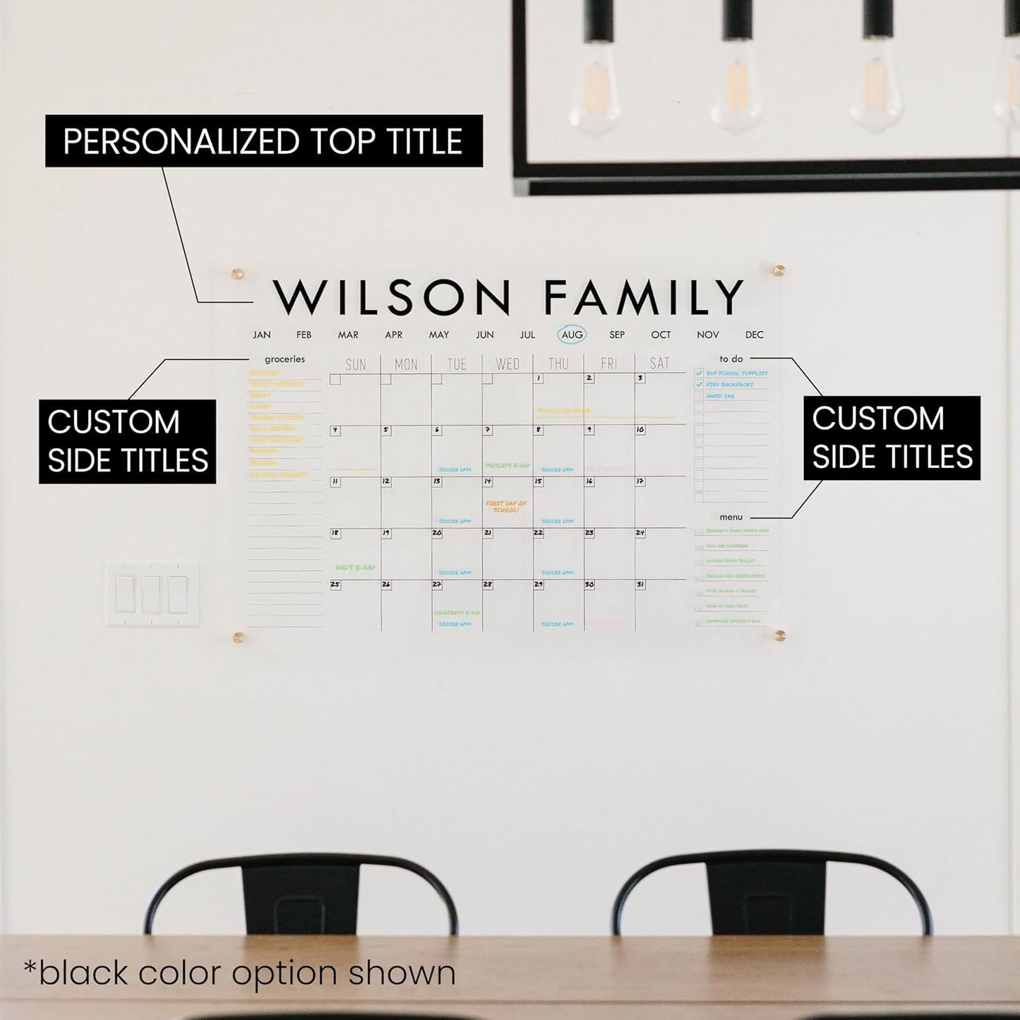 Personalized Clear Acrylic Calendar for Wall, Calendar Whiteboard for Wall, Dry Erase Wall Calendar, Wall Calendar Organizer System for Home (Block, Navy, 23"W x18.5"H)