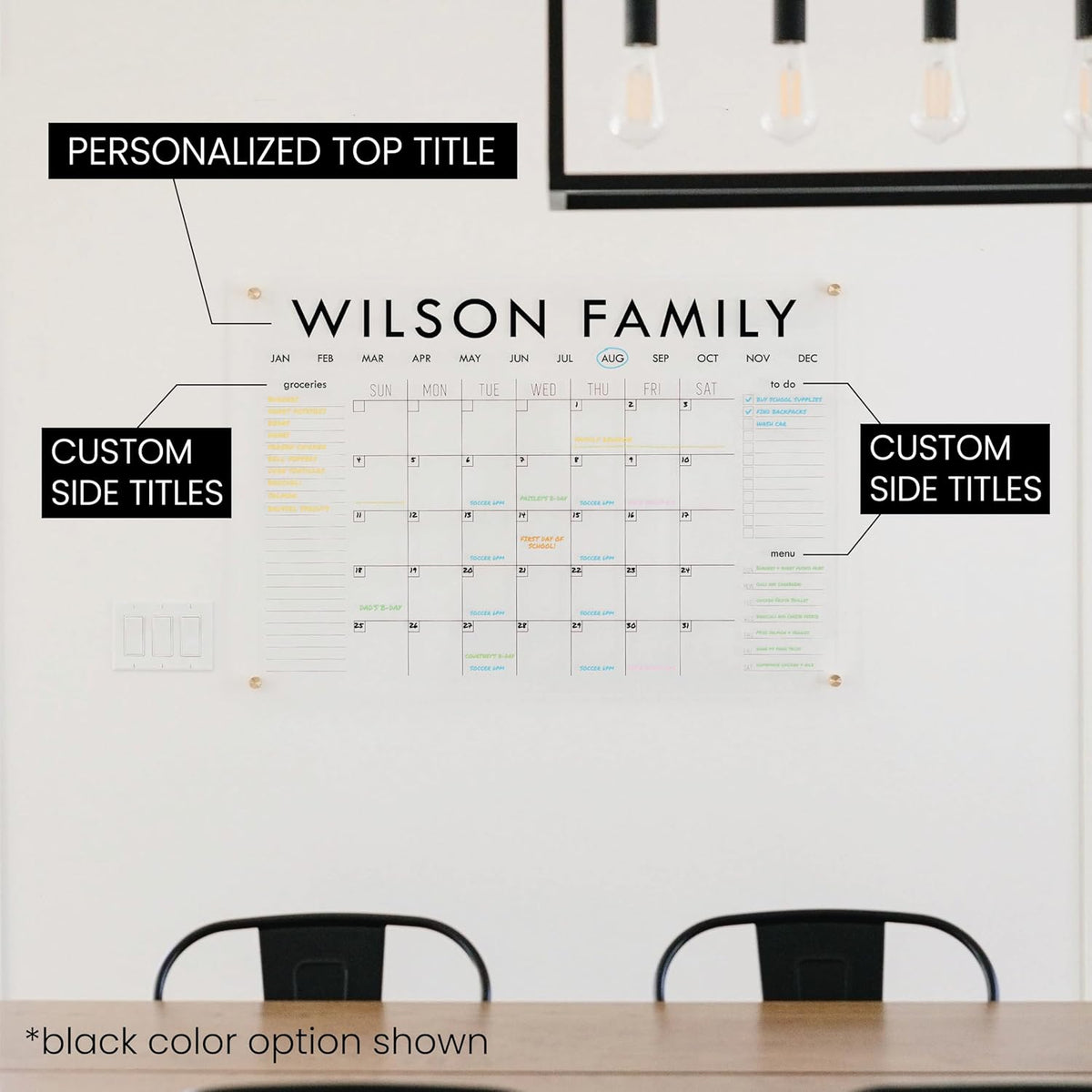 Personalized Clear Acrylic Calendar for Wall, Calendar Whiteboard for Wall, Dry Erase Wall Calendar, Wall Calendar Organizer System for Home (Block, Navy, 31"W x 23"H)