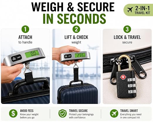 Luggage Scale with TSA Approved Lock, Digital Portable Hanging Baggage Scale 110lb/50kg, Travel Weight Scale for Suitcases, Avoid Overweight Fees, Travel Essentials Gift, Battery Included