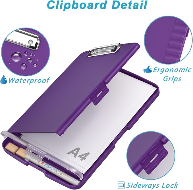 Rimilak Clipboard with Storage, 8.5 x 11'' High Capacity Clip Board, Purple | Smooth Writing, Side-Opening Plastic Folder with Pen Holder, Size 14.2 x 9.6 x 1.2″ ,for Classroom, Teacher, Student