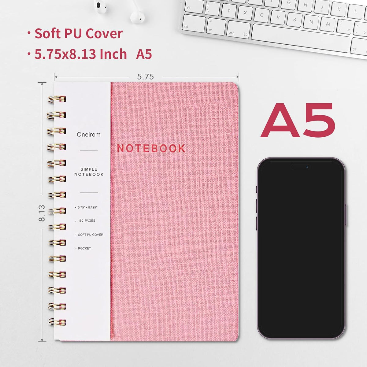 Lined Spiral Notebook College Ruled A5 Journal Book for Note Taking, 160 Pages Writing Journal for Office and Home School Supplies 5.75x8.125 inch (3pack-Pink/MintGreen/Violet)