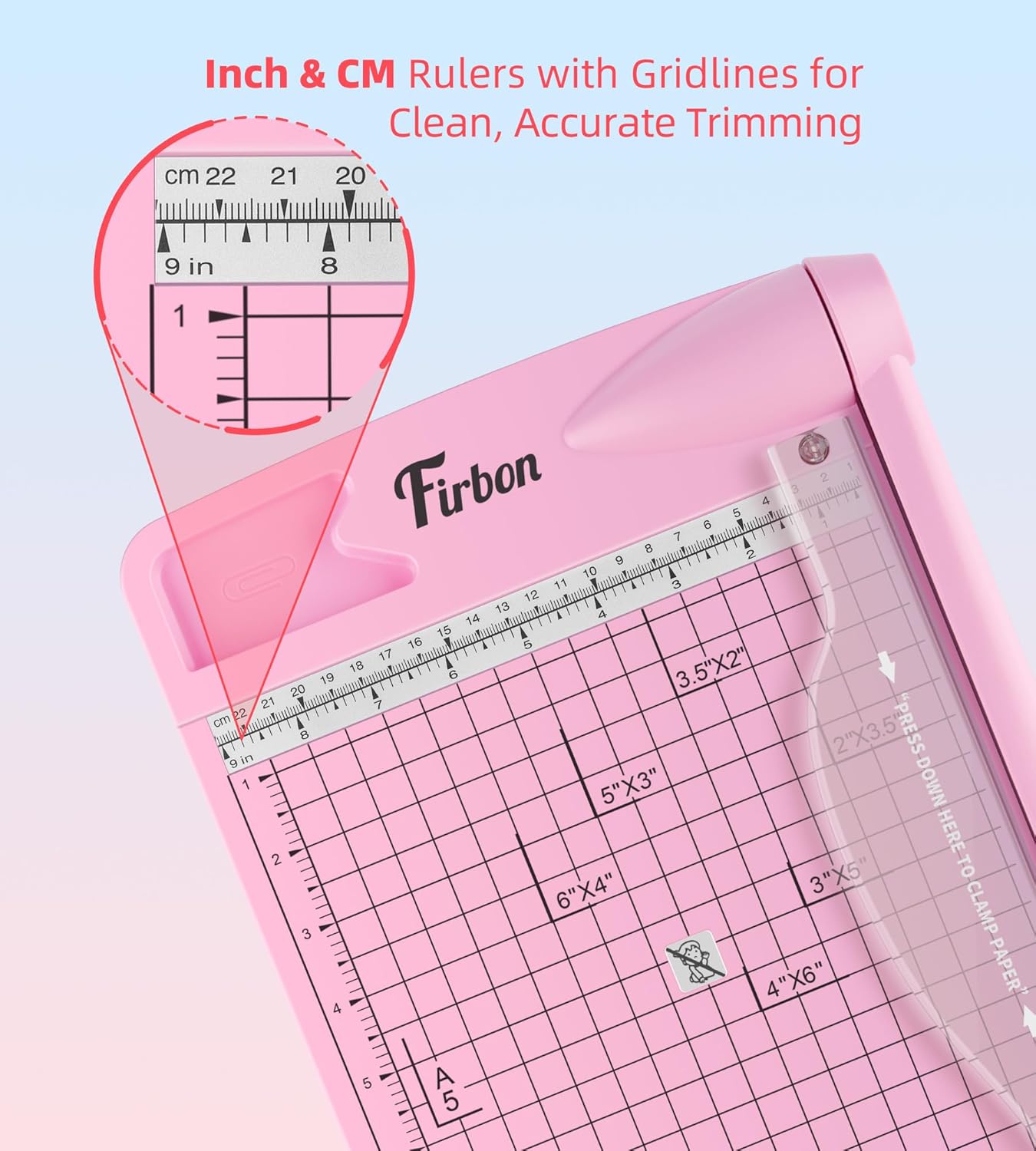 Firbon 12" Guillotine Paper Cutter, Heavy Duty 12-Sheet Capacity Trimmer for Cardstock, Photos, Scrapbooking, Office, Classroom, Studio (Pink)