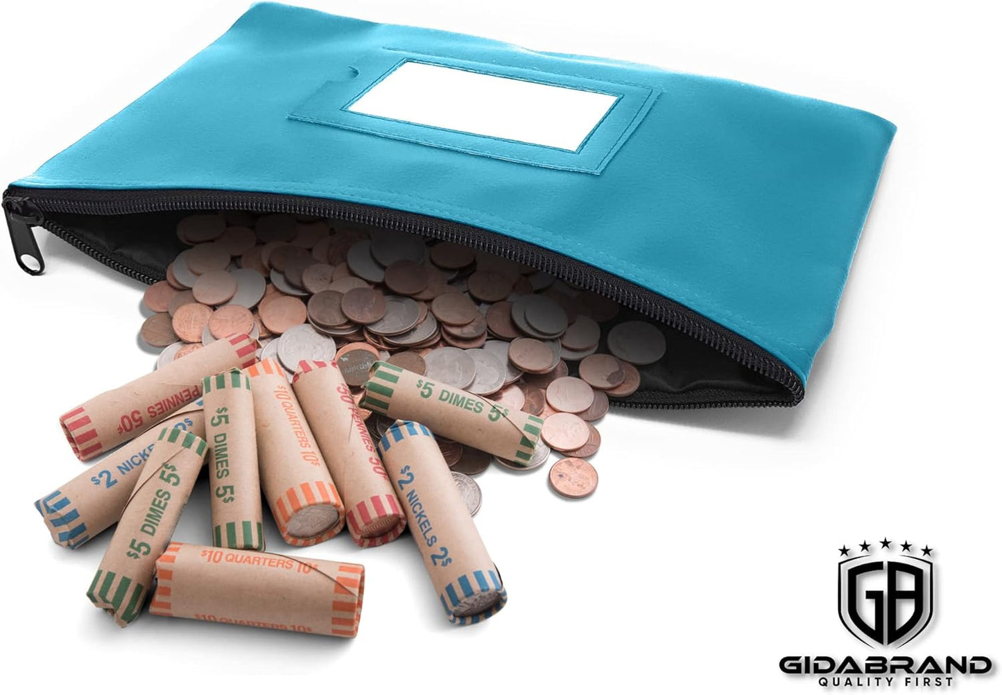 Money Bank Deposit Bag with Zipper | 11x6 inch | Light Blue | Durable Leatherette Money Cash Coin Check Wallet Pouch for Men & Women with Framed ID Window and Blank Card | by GIDABRAND (5)