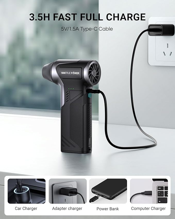 T150 Compressed Air Duster 110000RPM Super Power Air Duster, 3-Gear Adjustable Mini Blower with Fast Charging, Dust Blower for Computer, Keyboard, House, Outdoor,AC,PC and Car