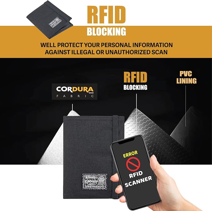 Rough Enough RFID Passport Holder, Travel Wallet for Family, Black | RFID blocking, Holds 4 passports & 3 Cards, Water-Resistant Cordura, Slim Compact Design, for Travel Documents Accessories