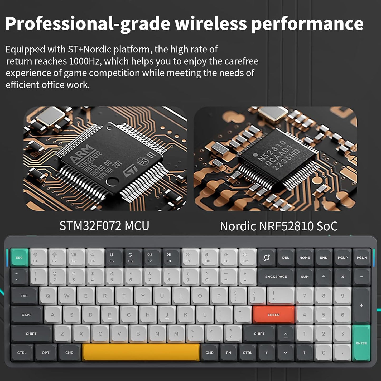 nuphy Air96 V2 Wireless Mechanical Keyboard,100 Keys RGB Backlit Keyboard,Supports Bluetooth 5.1,2.4G and Wired Connection,for PC/Laptop/Windows/Mac -Grey Gateron Red Switch