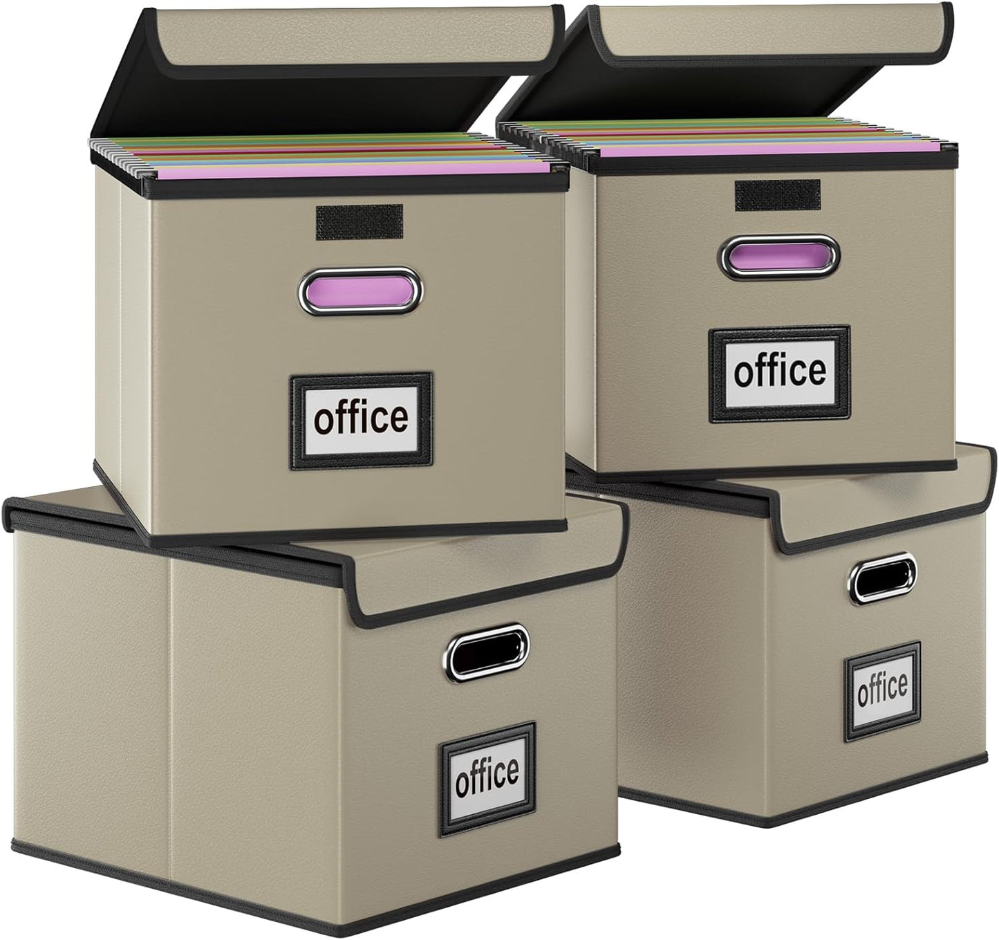 Huolewa Portable Leather File Organizer Boxes with Lids, Office Document Boxes Organizer, Filing Boxes, Decorative Small File Boxes for Hanging Files with Plastic Slide for Office/Decor/Home