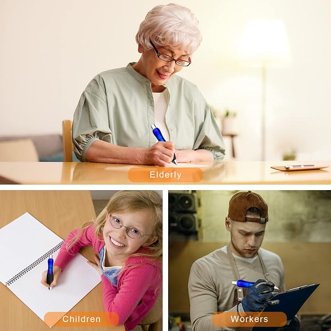14pcs Big Fat Pens Aids Writing For Tremor, Arthritis, Parkinson, Handicap, Carpal Tunnel Large Wide Grip Pens Blue (2 Pen + 6 Black Refills + 6 Blue Refills)