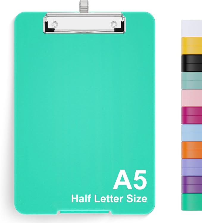 Hongri A5 Clipboard with Storage, Metal Retractable Pen Holder, Green | 6 x 9'' Nursing Plastic Foldable Clip Board, Size 9.4 x 6.1 x 0.9 in, Menu Box for Work, Office & School Supplies