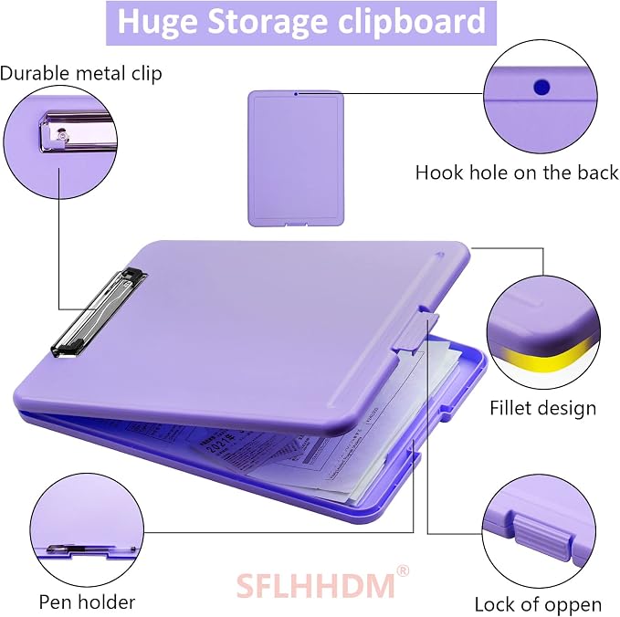 Clipboard with Storage,Storage Clipboard with Clip,Clipboards Foldable for Nurse,for 8.5x11 Paper Clip Boards,A4 Clipboards Case with Smooth Writing for Office Supplies Clip Board Case-Pale Purple