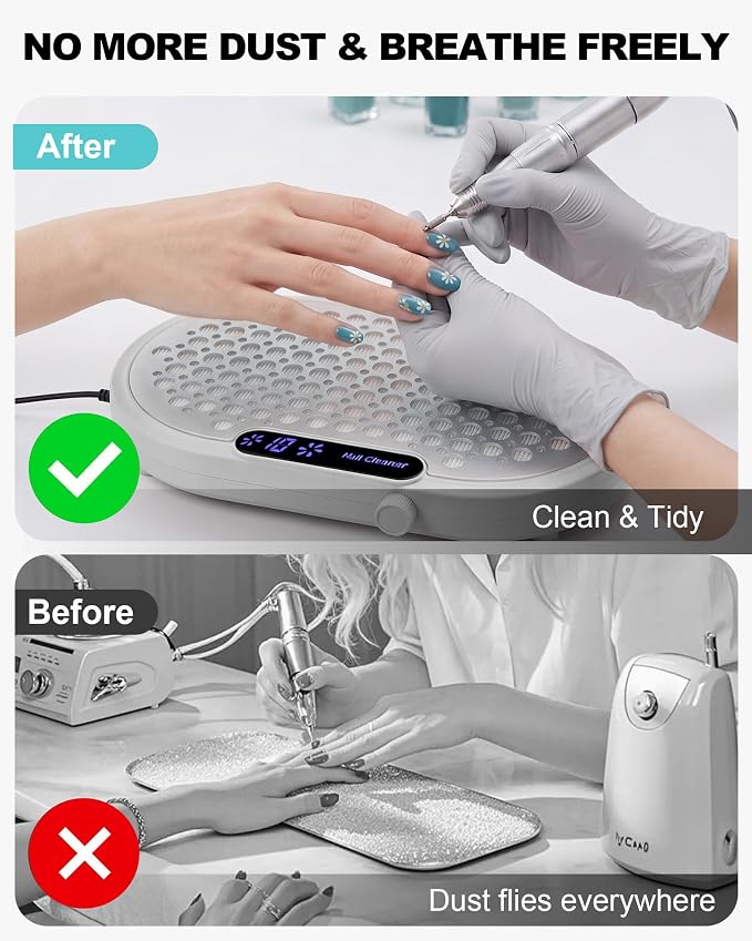 Nail Dust Collector for Nail Tech, 4000RPM Brushless Nail Fan with Dual Turbo, 360° Suction Manicure Dust Vacuum Extractor for Acrylic Dip Gel Polish, Low Noise, 30 Filters—White