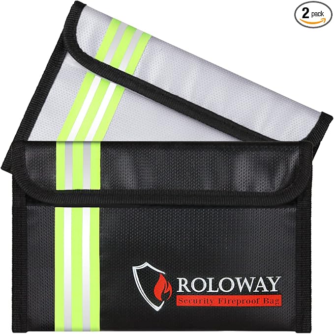 Small Fireproof Bag (5 x 8 inches) with Reflective Strip, Fireproof Money Bag for Cash, Valuables, Passport, Currency & Keys (2-Pack)