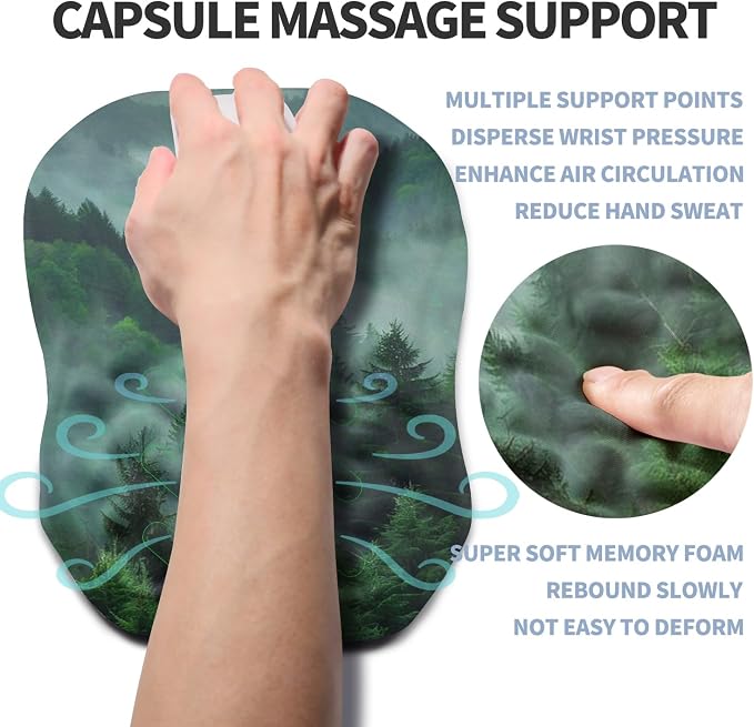 Ergonomic Raised Mouse Pad Wrist Support with Bilateral Slope Memory Foam Mousepad for Wrist Rest and Carpal Tunnel Pain Relief 11.8x7.9〃Green Mountain