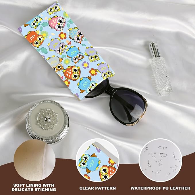 Anikathy 2Pcs Sunglass Eyeglass Glasses Case Soft PU Leather with Cleaning Cloth Cute Glasses Pouch Bag for Men Women Girs