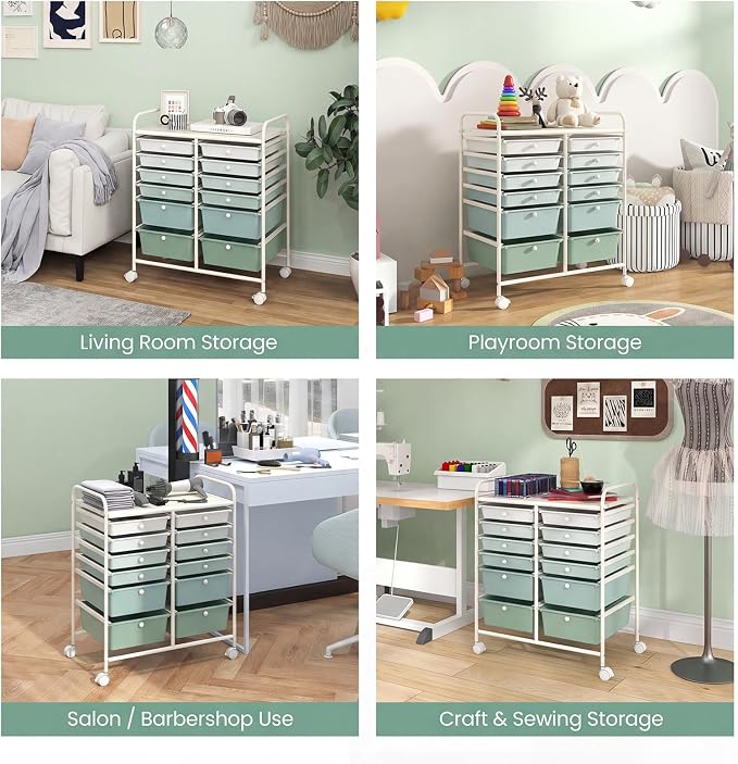 BECOMFORT 12-Drawer Rolling Cart with Drawers, Storage Cart on Wheels, Teacher Classroom Organizers with Metal Frame, Mobile Craft Cart, Trolley Utility Cart for School Office Play Room