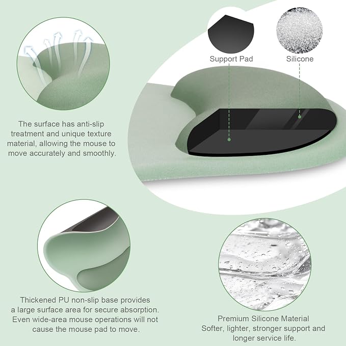 MOSISO Wrist Rest Support for Mouse Pad&Keyboard Set, Antique Green | Streamline Ergonomic Mousepad&Coaster Non-Slip Base Home/Office Pain Relief&Easy Typing Pad with Soft Cloth&Silicone Lining