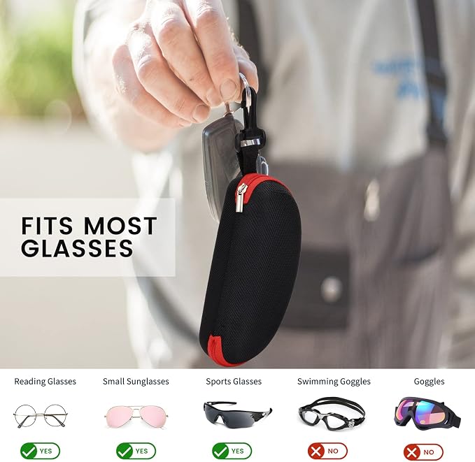 molshine 3 Pieces Portable Hard Shell Sunglasses Case, Zipper Eyewear Eyeglasses Case with Hook for Women Men Travel Sports
