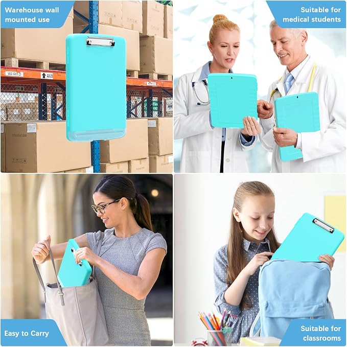 Hongri Clipboard with Storage with Pencil Case, 8.5 x 11 Storage Clip Board | High Capacity Organization Box for A4 Letter Legal Paper, Heavy Duty Folio & Side-Opening for Nurses, Teachers, Light Green