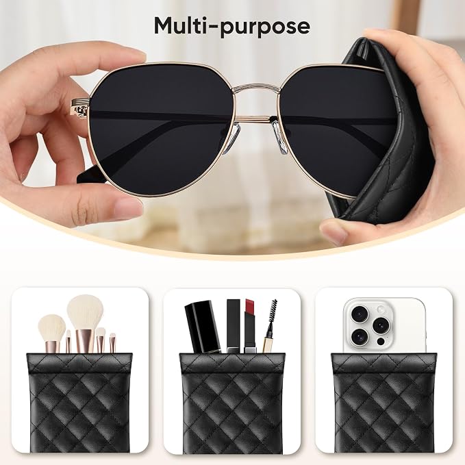 FINTIE Soft Eyeglasses Case with Cleaning Cloth, Portable Squeeze Top Vegan Leather Glasses Pouch, Sunglasses Eyewear Bag