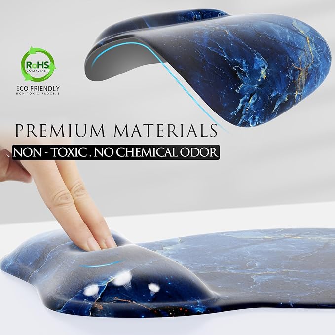MROCO Ergonomic Mouse Pad with Gel Wrist Rest, 9.4 x 8.1 in, Ocean Marble | Ergonomic Shape Design, Multiple Pattern Options, Gel Wrist Comfort, Smooth Lycra Surface, Non-Slip PU Base