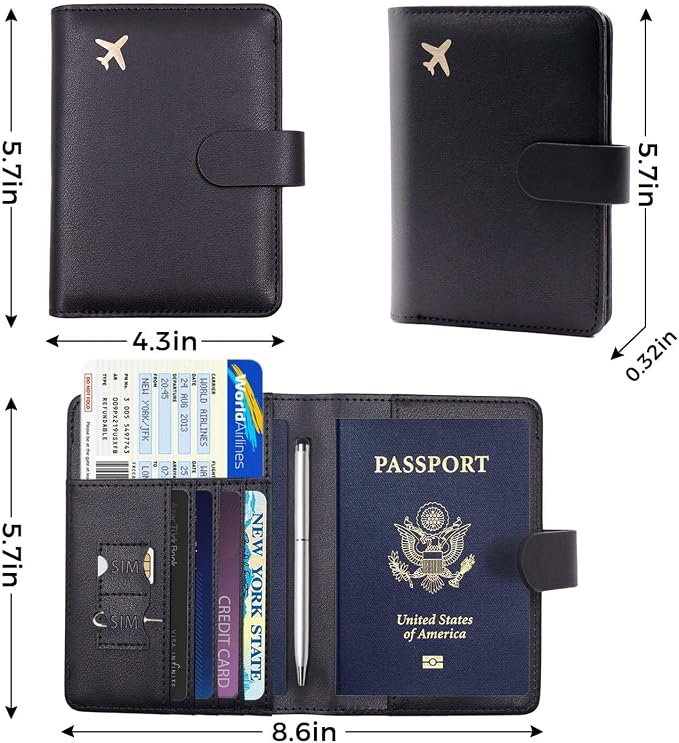 Melsbrinna Premium Leather Passport Holder Covers Case, Waterproof Rfid Blocking Travel Wallet Passport Holder with Pen Holder, Cute Passport Book for Women/Men