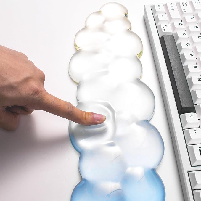 Ergonomic Gel Cloud Keyboard and Mouse Wrist Rest Set – Clear Wrist Rest for Computer Keyboard 60%/68%/75%, Comfort & Support for Typing and Gaming (White Blue)