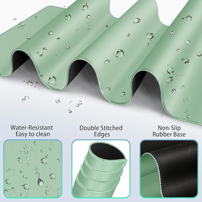 Desk Mat Green, Large Gaming Mouse Pad with Wrist Rest, 4in1 XXL | Mousepad+Keyboard Wrist Rest+Mouse Pad Wrist Support+Cup Coaster Set Ergonomic Computer Desk Arm Wrist for Decor