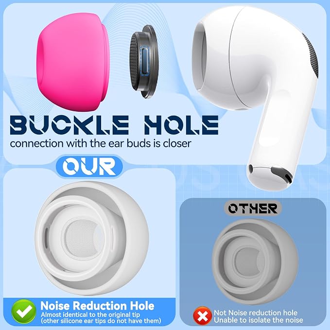 Inesore 4 Pairs Replacement Ear Tips for AirPods Pro 2nd/1st (Rose red) | with Noise Reduction Hole & Built-in dust Guard Screen,Silicone,with Portable Storage Box & Cleaner Pen,4 Size (XS/S/M/L)
