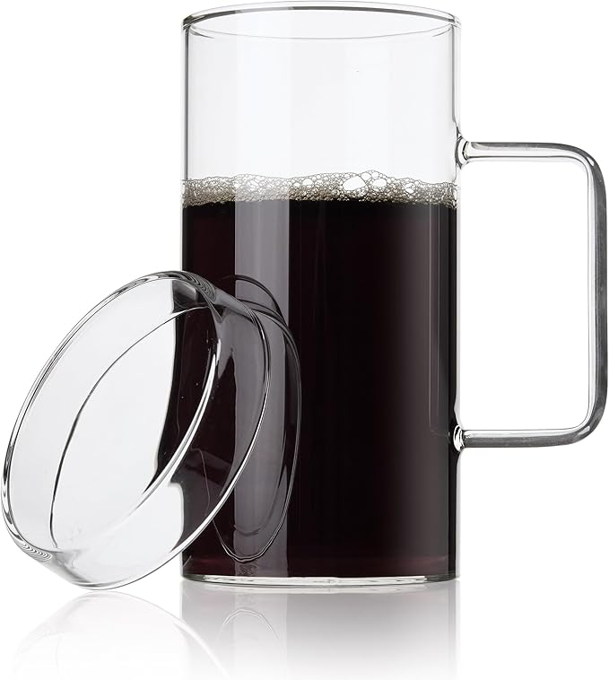 FLFK 20 oz Glass Coffee Mug with Lid - Large Clear Tea Mug, Beer Mug and Big Coffee Mug