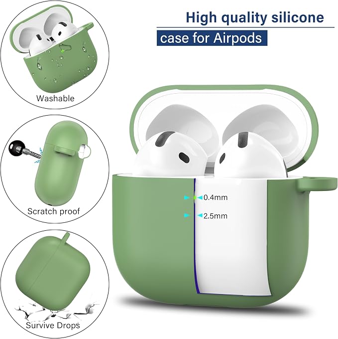 R-fun for AirPods Pro 2 Case, Soft Silicone Protective Cover with Keychain and Cleaning Pen, Compatible with AirPods Pro 2nd/1st Generation, Supports Wireless Charging, Grass Green