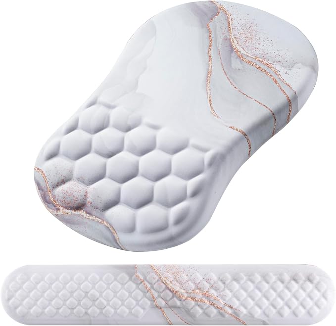 Ergonomic Mouse Pad & Keyboard Wrist Rest Set, Memory Foam | Memory Foam Wrist Cushion, Non-Slip PU Base, Massage Design, Relieves Wrist Pressure for Work, Gaming & Office Use,White
